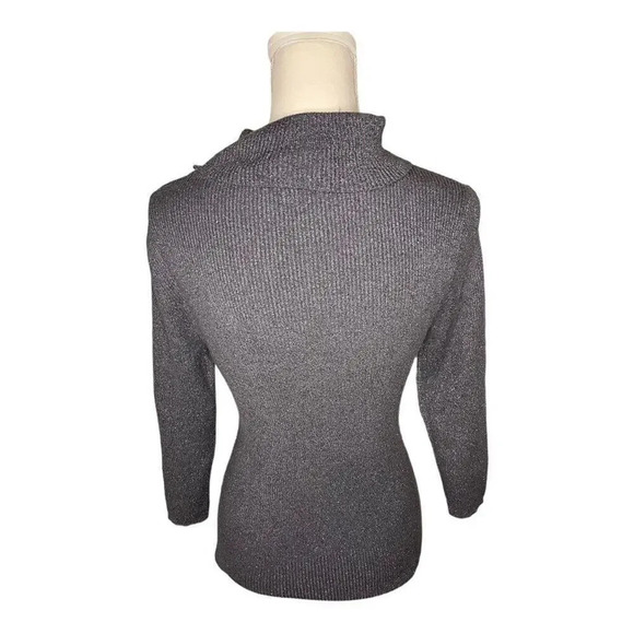 New York & Company Women’s Medium Button-Accent Metallic Grey Turtleneck - Picture 3 of 4
